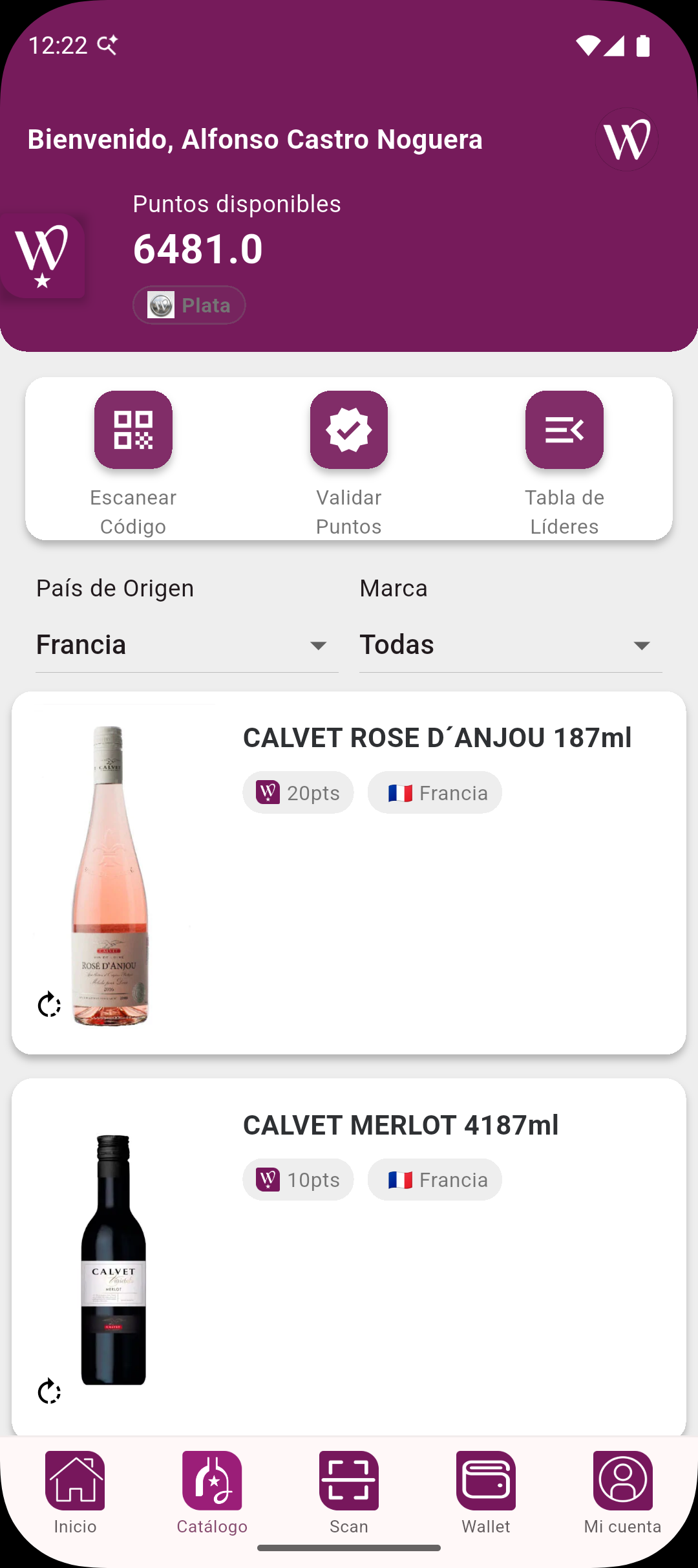 WineLoyalty App Interface