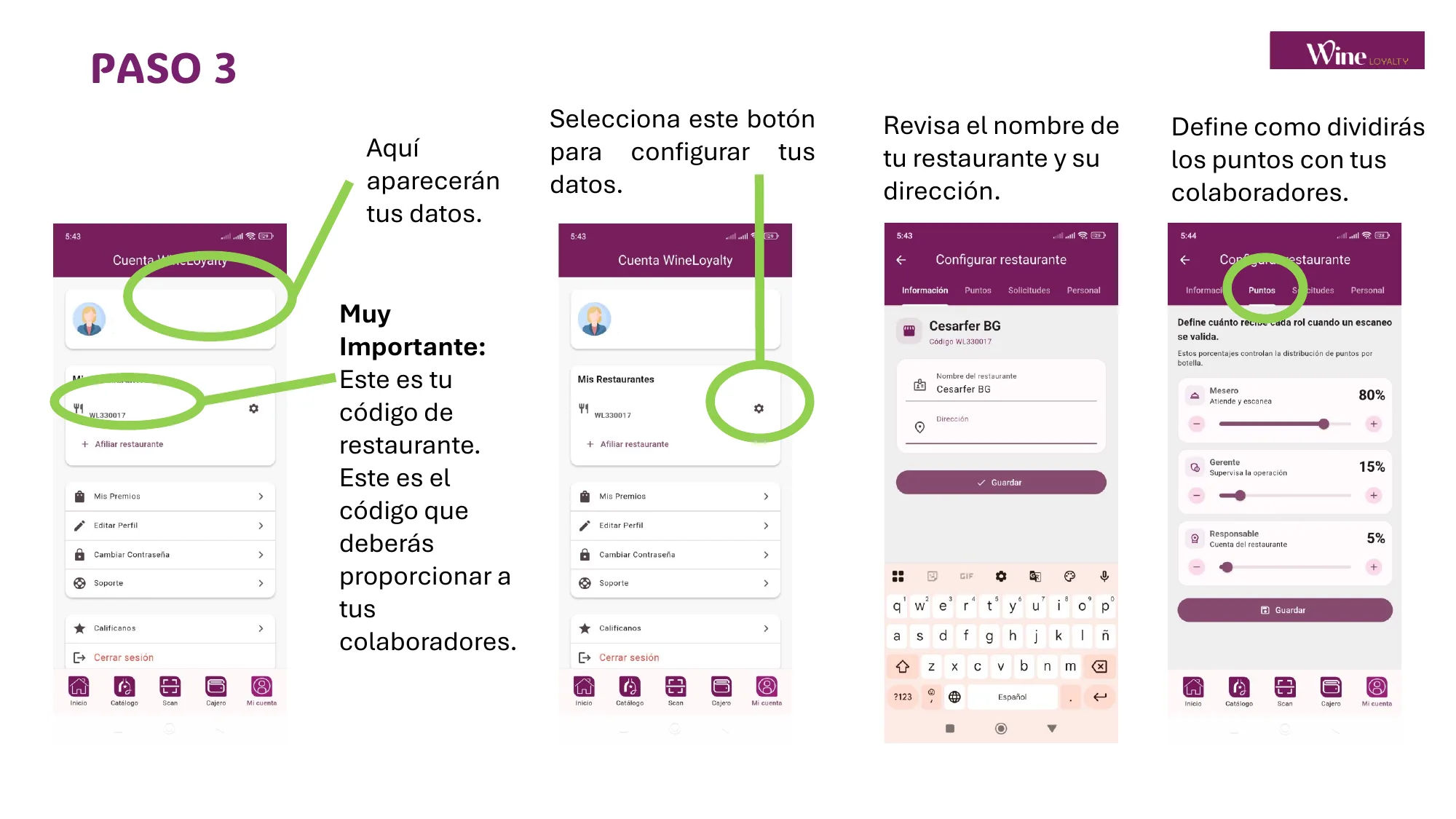 Paso 4: Configura tu restaurante y el reparto de puntos